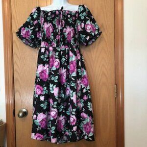 NWOT Shein 5X Plus Floral Dress Shirred Elastic Bodice Puff Sleeves Full Skirt